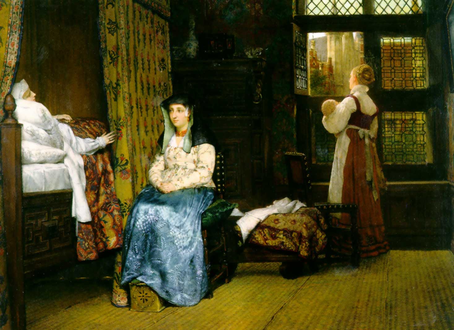 Лоуренс Альиа-Тадема. "Родильная комната, семнадцатый век". 1868.